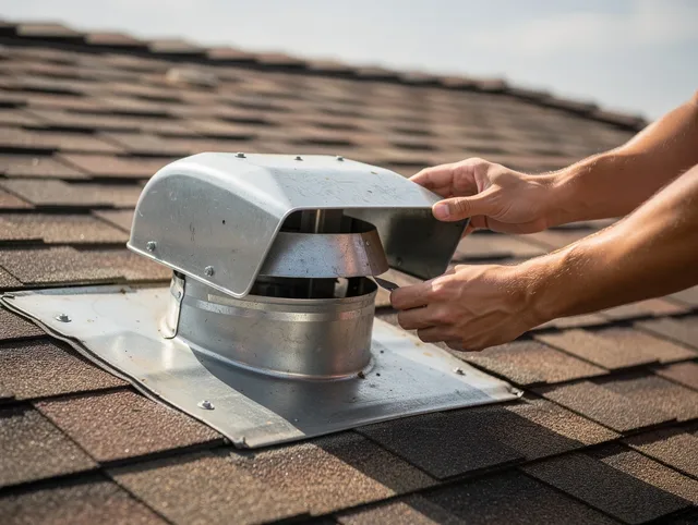 Charlotte Dryer Vent Cleaning certified technician safely cleaning a roof-mounted dryer vent in Charlotte