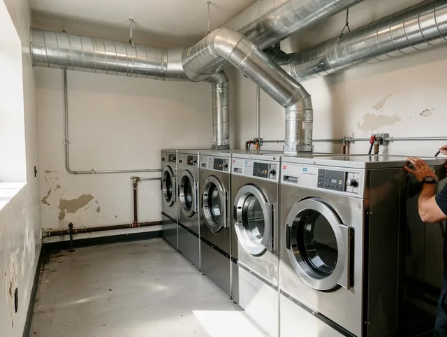 Charlotte Dryer Vent Cleaning team performing large-scale commercial dryer vent cleaning in Charlotte