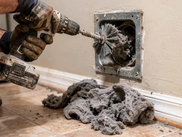 Certified Charlotte Dryer Vent Cleaning technician performing dryer vent cleaning in Charlotte