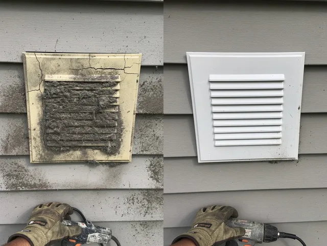 Charlotte Dryer Vent Cleaning technician installing high-quality dryer vent cover at a residential property in Charlotte
