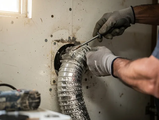 Charlotte Dryer Vent Cleaning technician performing precise dryer vent hose installation in Charlotte